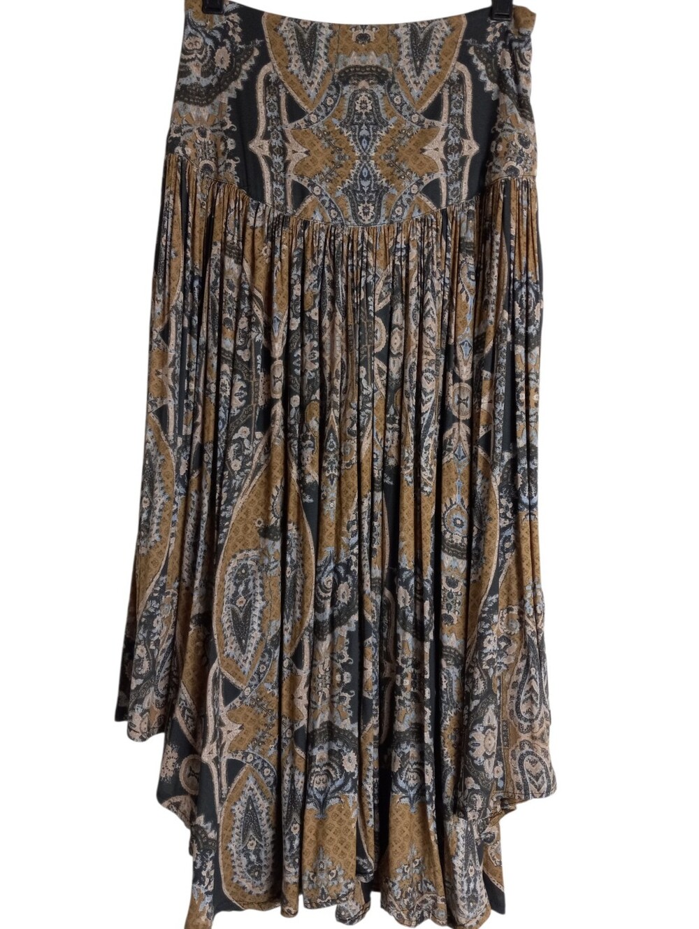 Urban Outfitters Pleated Paisley Maxi Skirt in Mustard and Charcoal
